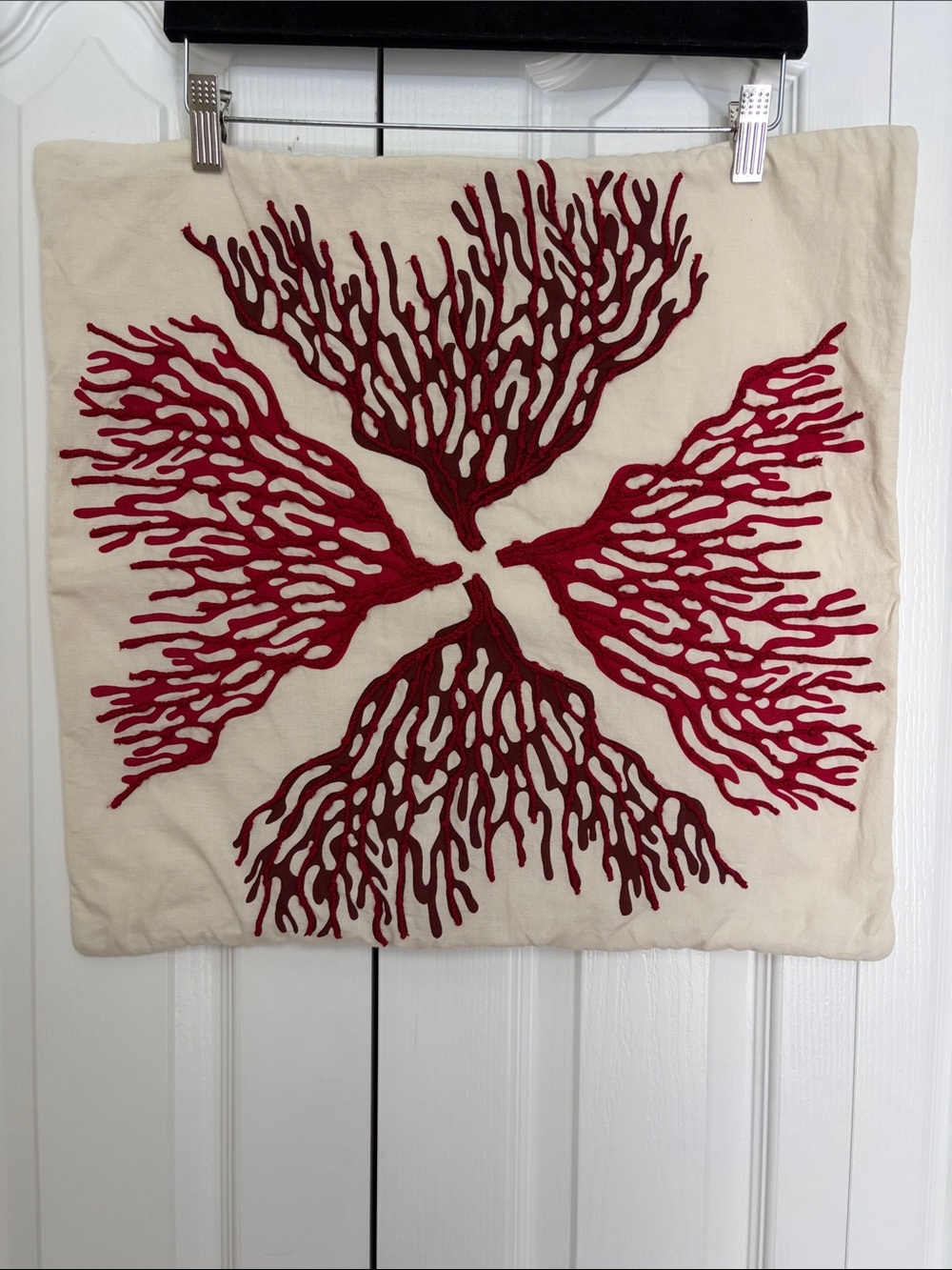 Pottery Barn Red Coral Pillow Cover Cotton Linen 20” square